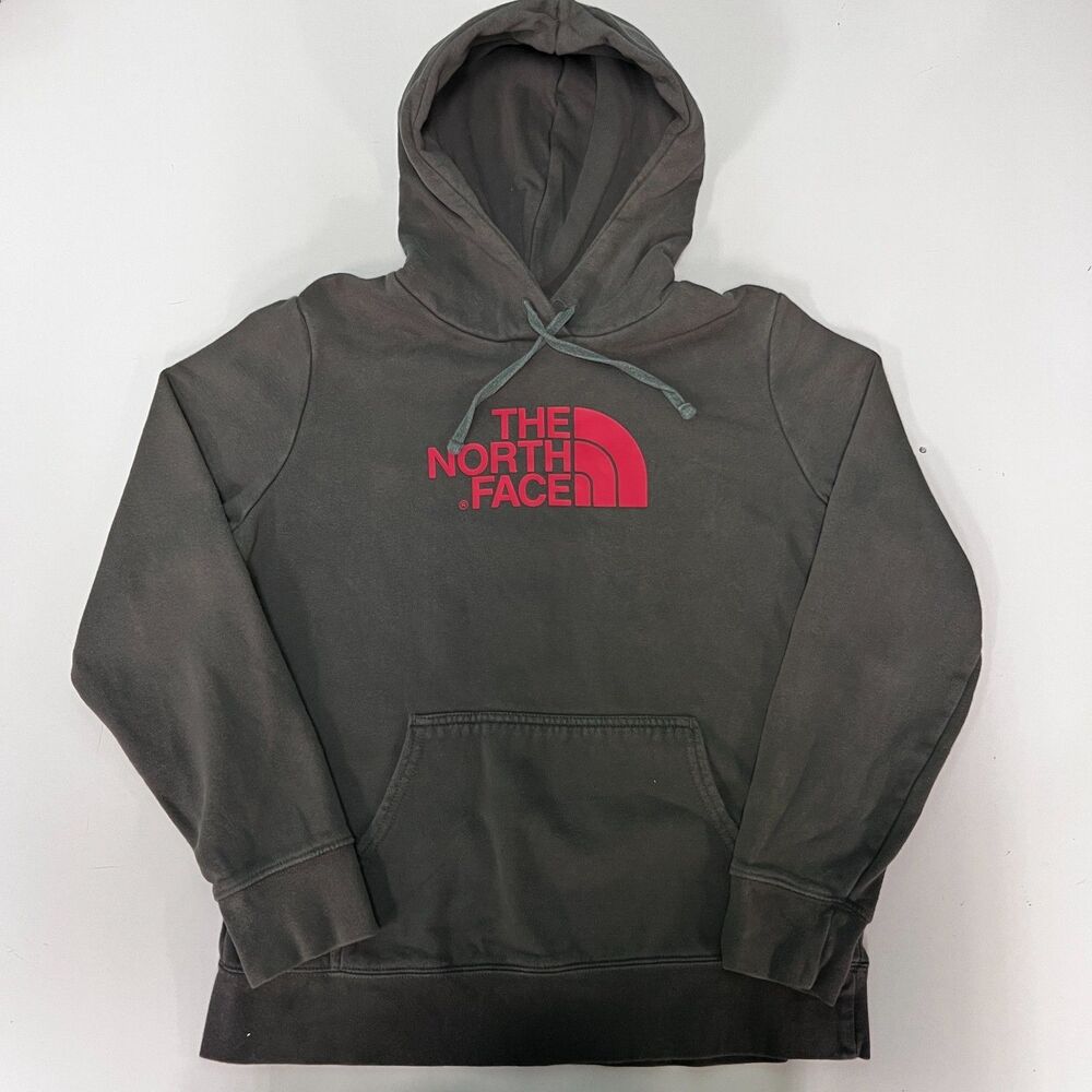 The North Face Hoodie Womens Size XL Gray Pink Logo Pullover Sweatshirt